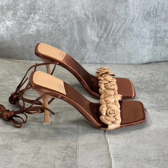 Jeffrey Campbell Shoes - Jeffrey Campbell Women's Dark Natural Brown Satin Rozi 3D Floral Sandals SZ 7